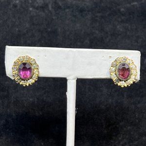 Vintage 1/20 12k Gold Filled Pink & Clear Rhinestone Screw Back Earrings (3522)